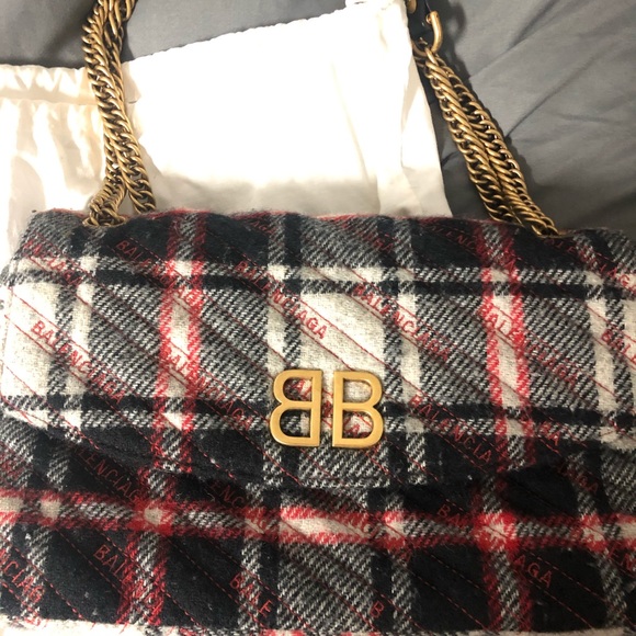 Balenciaga Handbags - Balenciaga Tweed Medium BB Chain Bag - RARE